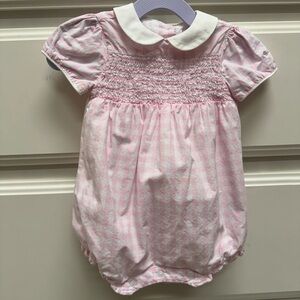 Janie and Jack Pink Gingham Smocked Bubble 6-12M